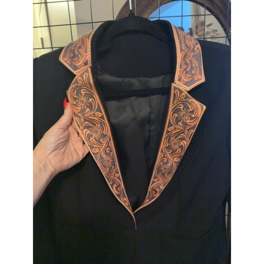 American Darling leather look collar (print) Womens western Blazer Jacket in Bla - Picture 2 of 9